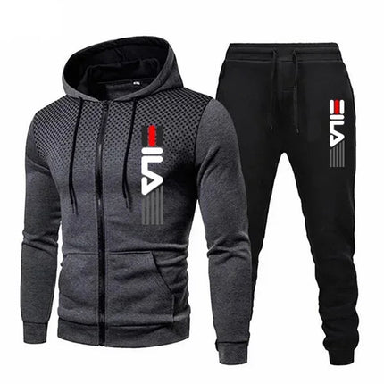 Men's 2025 polka dot zipper printed hooded sweatshirt + pants, daily jacket set, coat, running suit, casual sportswear set PlatiNum