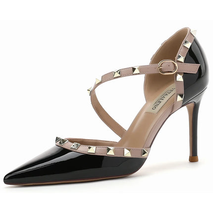 【Misurati la lunghezza dei piedi prima di ordinare】Sandalo da donna con tacco alto e sottile, con rivetti e punta a punta, scarpa elegante da festa 118-CHC-33