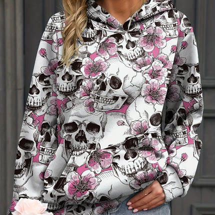 Autumn Floral Skull 3D Print Hoodies Women Fashion Casual Harajuku Sweatshirts Oversized Hood Pullover Female Tracksuit Clothing