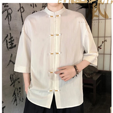 Camicia sottile estiva da uomo in stile giapponese tradizionale retrò in lino a maniche corte traspirante comoda camicia casual da uomo alla moda