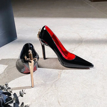 Scarpe da Donna di Lusso con Decorazioni Metalliche, Tacco Alto a Punta, Eleganti Scarpe Casual Francesi, Zapatos Mujer platinumshop