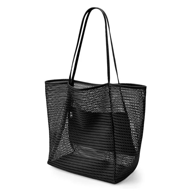 Large Capacity Beach Bag for Women - Durable Woven Polyester Open Top Shoulder Bag for Travel and Shopping