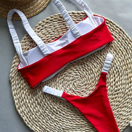 Splicing Micro Perizoma Bikini Donna Costumi da bagno a fascia Costume da bagno femminile Bikini a due pezzi Costume da bagno con taglio alto Swim Lady platinumshop