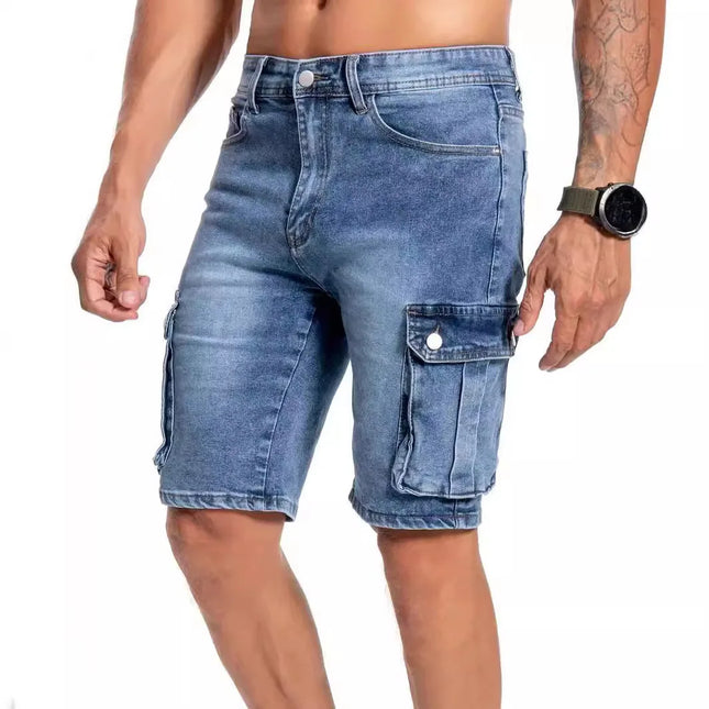 Pantaloncini di jeans multitasche a cinque punti da uomo larghi di grandi dimensioni ritagliati taglie forti pantaloncini cargo da uomo streetwear a sezione sottile estiva ﻿