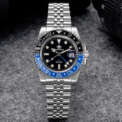 ADDIESDIVE AD2050 Luxury GMT Watch Stainless Steel Super Luminous 20Bar Water-Resistance Diving Men Quartz Watches Ceramic Bezel