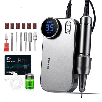 Professional 35000 RPM Electric Nail Drill Portable Rechargeable Nail File Machine for Salon Home DIY Nail Art Great Gift for La