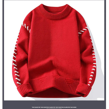 Solid Color Trendy Loose Knit Sweater With Coarse Yarn Weaving Pattern For Autumn And Winter Men's Top And Street Pullover