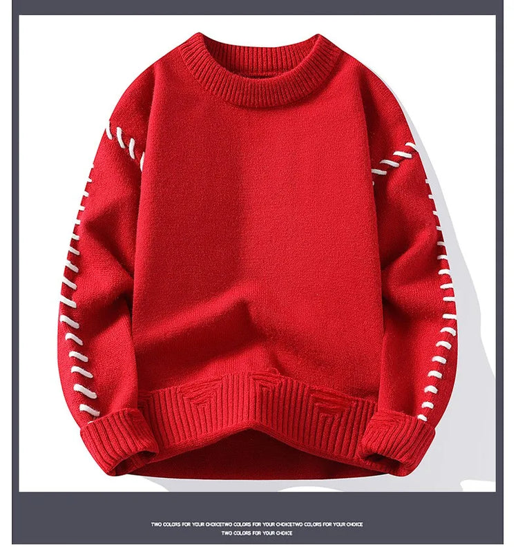 Solid Color Trendy Loose Knit Sweater With Coarse Yarn Weaving Pattern For Autumn And Winter Men's Top And Street Pullover