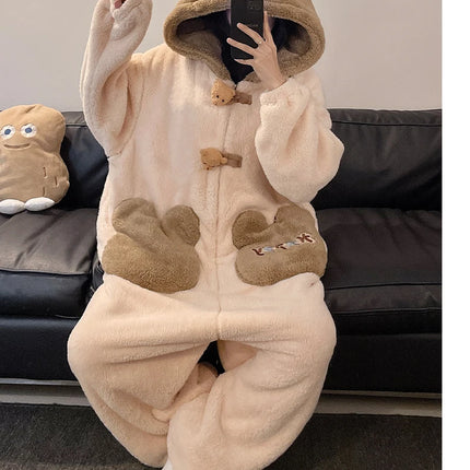 Winter Pajamas Cartoon Bear Costume Pijama Kawaii Adult Couples Kigurumis Sleepwear Jumpsuits Coral Fleece Loose Warm Homewear