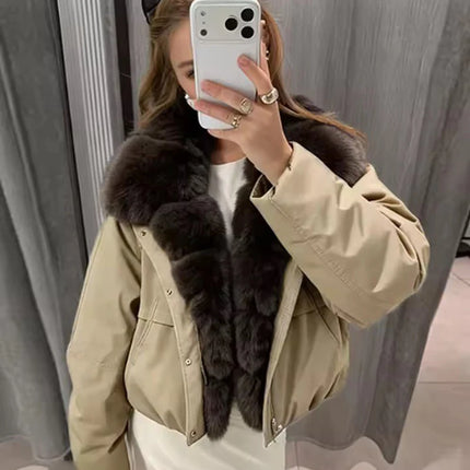 ZADORIN 2026 Detachable Faux Fur Collar Short Parka Winter Jackets Women Elegant Loose Cotton Padded Outerwear Warm Women Coats