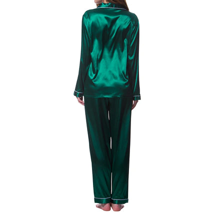 Pigiama da donna in raso accogliente set da salotto autunno manica lunga bottoni bavero top e pantaloni loungewear pigiama da 2 pezzi set pigiama abbottonato