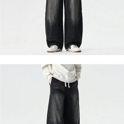 Jeans da Uomo Primavera 2026, Pantaloni in Denim Vintage con Vita Elastica, Jeans Neri da Uomo, Stile Harajuku Hip Hop, Pantaloni Larghi in Cotone Oversize
