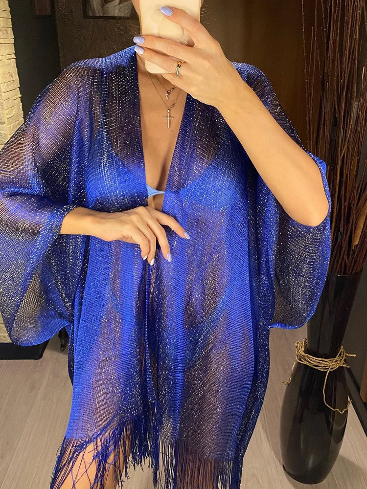 Nappa Oro Bikini Cover Up Abito da spiaggia sexy Tuniche per le donne Beachwear Nuova estate Vedere attraverso il costume da bagno Cover-up Caftano platinumshop