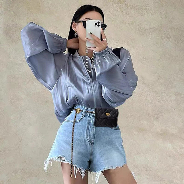 Women's Leather Slanting Belt Bag Detachable Adjustable Chain Strap Shoulder Bag Fashion Wallet Hanging Pouch Belt Bag PlatiNum