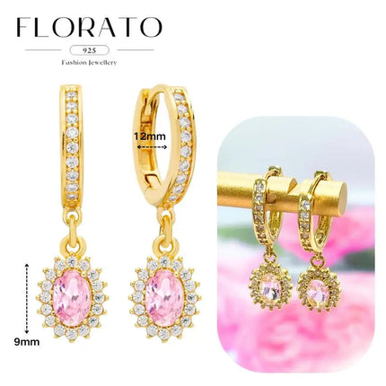 Lussuosa geometria 925 orecchio in argento sterling Ago rosa serie zircone orecchini a cerchio pendenti dolce moda regali di gioielli da sposa platinumshop