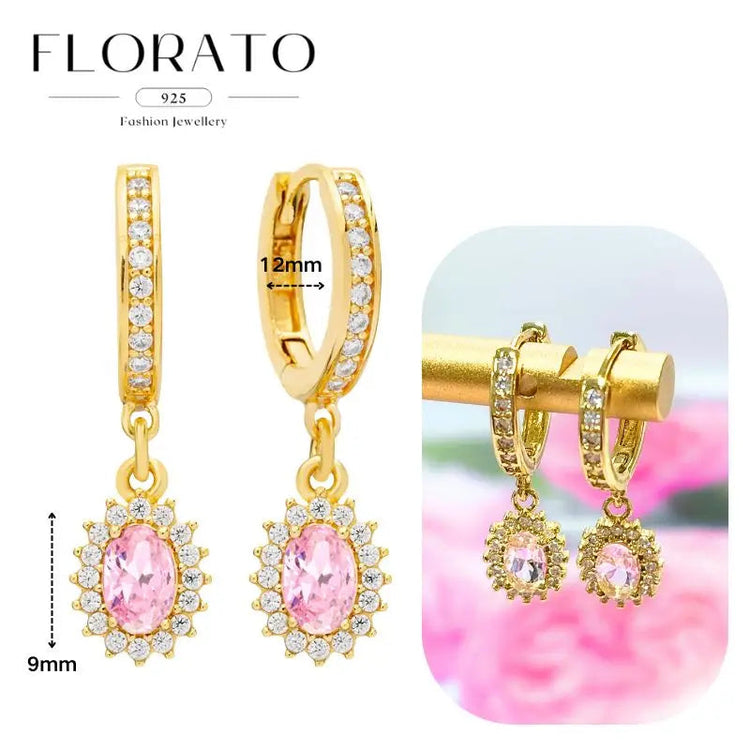 Lussuosa geometria 925 orecchio in argento sterling Ago rosa serie zircone orecchini a cerchio pendenti dolce moda regali di gioielli da sposa platinumshop