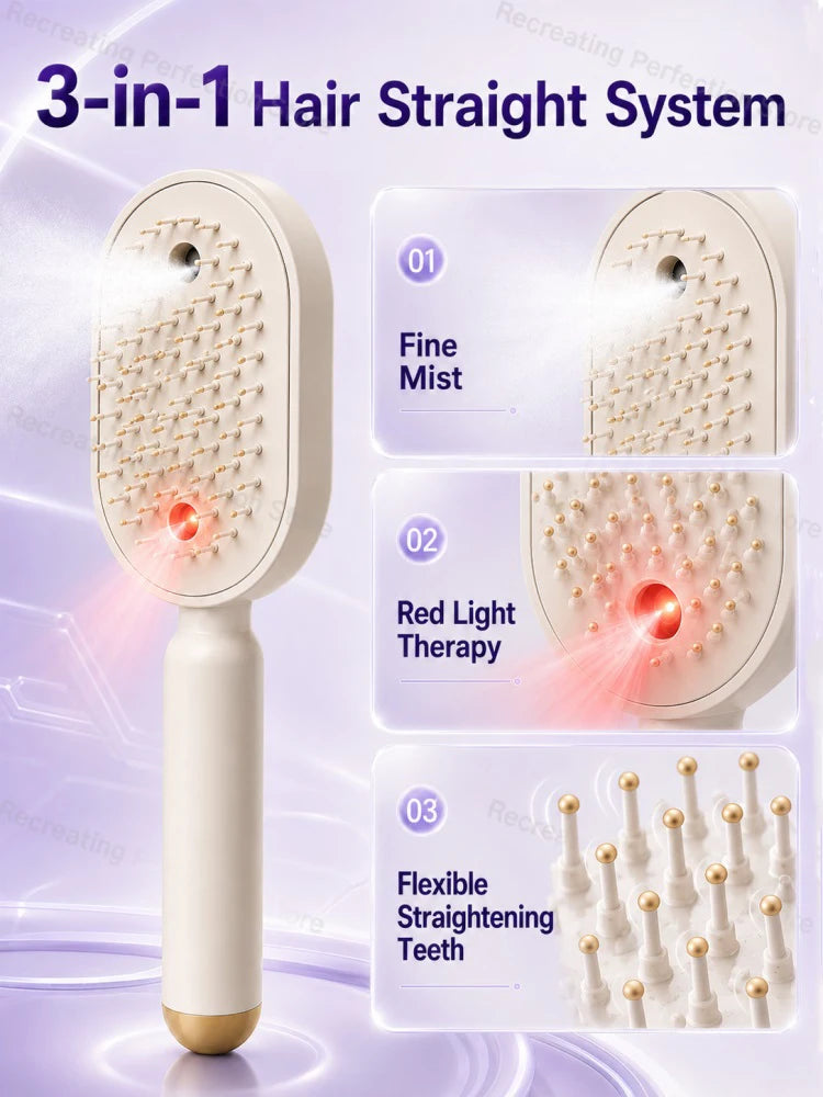 Electric Hair Straightening Brush – No Heat Spray, Red Light Therapy, Scalp Massage, Smooth, Wireless, Lightweight for Unisex