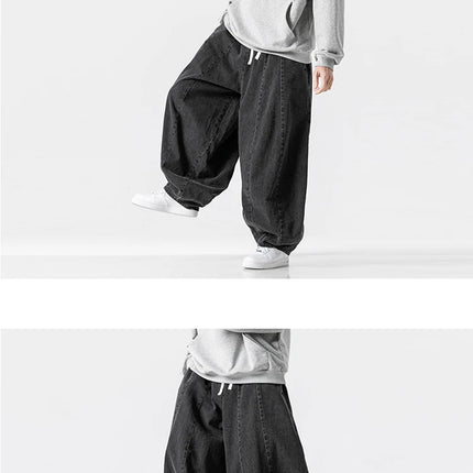Pantaloni casual da uomo Jeans in stile giapponese Pantaloni larghi da uomo Hip Hop Lanterna Streetwear Pantaloni da uomo in denim oversize a gamba larga