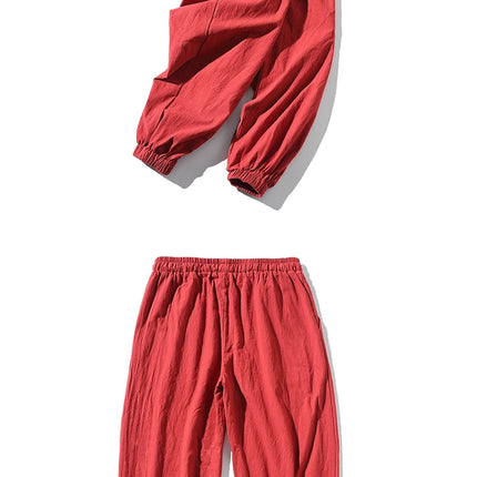 Kimono da uomo in cotone e lino costume da samurai giapponese Ukiyo-e cintura con stampa pantaloni stile harem retrò pantaloni larghi da uomo Hip Hop Harajuku Haori
