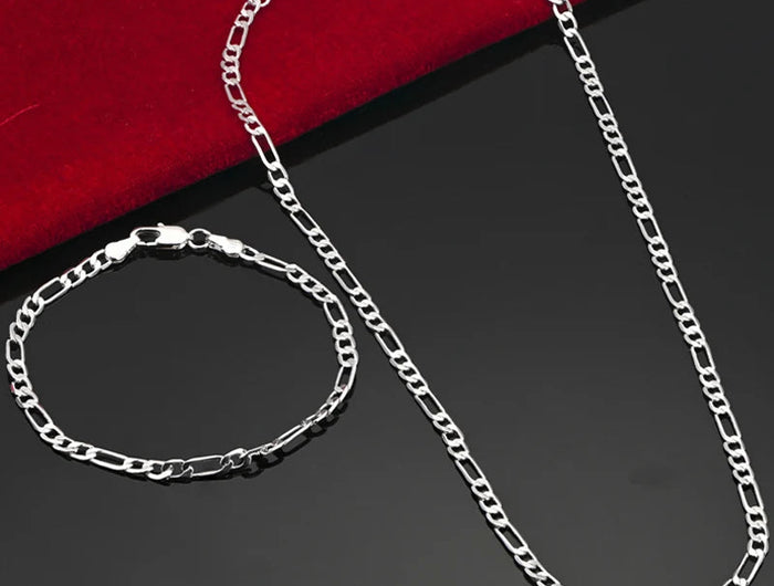Nobile nuovo arriva 925 sterling silver 4MM catena per uomo donna braccialetto collana set di gioielli signora regali di Natale charms matrimonio platinumshop