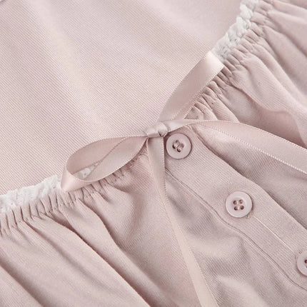 Sweet Button Up Women's Summer Top Cute Slim Fit Contrast Lace Stitching Bow Square Collar T-Shirt Y2K Korean Tees