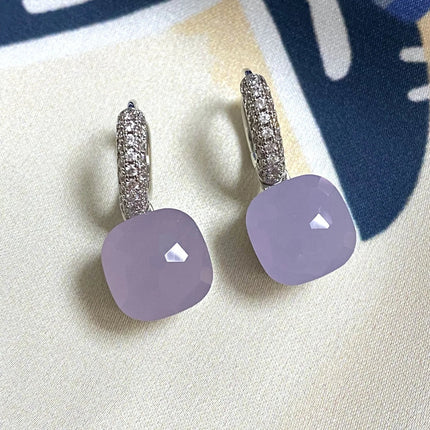 Classic Candy Color Earrings Inlay Transparent Zircon 27Colors Crystal Earrings Platinum Plated Fashion Jewelry For Women PlatiNum