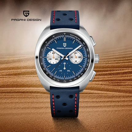 Orologio da Uomo PAGANI DESIGN, Quadrante Blu Retrò, Cronografo al Quarzo, Movimento Giapponese VK63, Vetro Zaffiro, Nuovo Modello 2026 Impermeabile