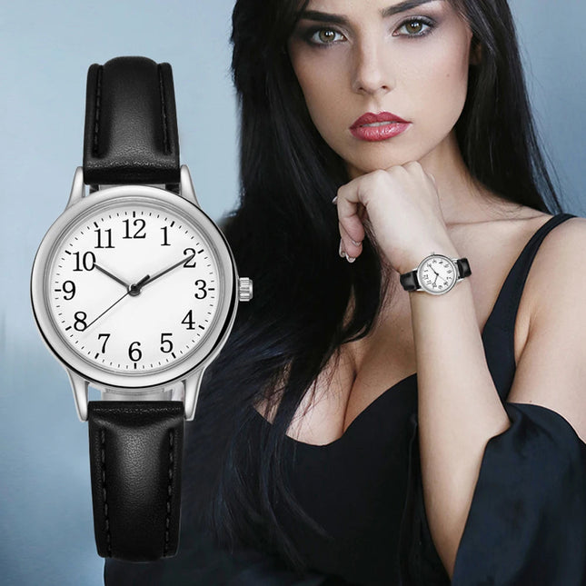 Orologio al quarzo da donna alla moda per il tempo libero, numeri arabi facili da leggere, quadrante semplice, cinturino in pelle PU, colore caramella platinumshop