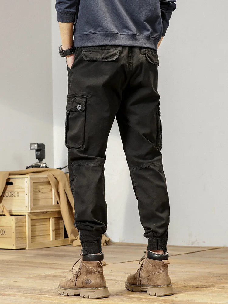 2023 New Multi-Pockets Spring Summer Cargo Pants Men Streetwear Zipper Leg Skinny Work Joggers Cotton Casual Tactical Trousers