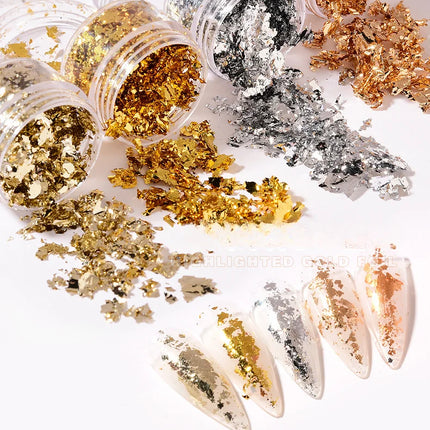Rose Gold Silver Irregular Foil Paper Fragments Nail Art Sequin Sticker Glitter DIY Manicure UV Gel Polish Nail Decoration Tools