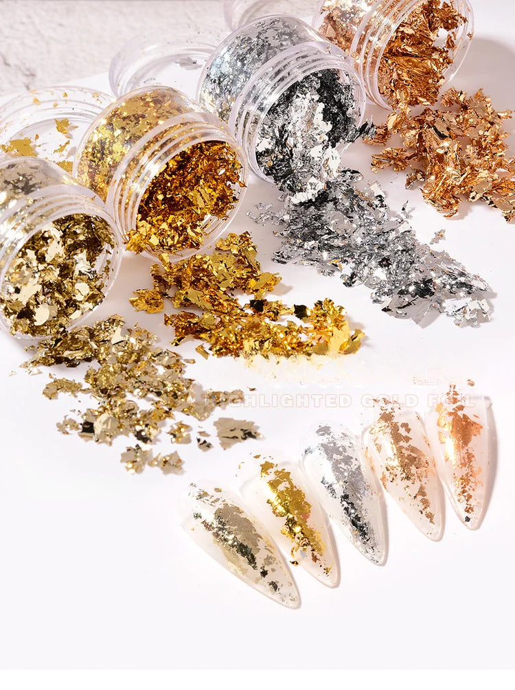 Rose Gold Silver Irregular Foil Paper Fragments Nail Art Sequin Sticker Glitter DIY Manicure UV Gel Polish Nail Decoration Tools