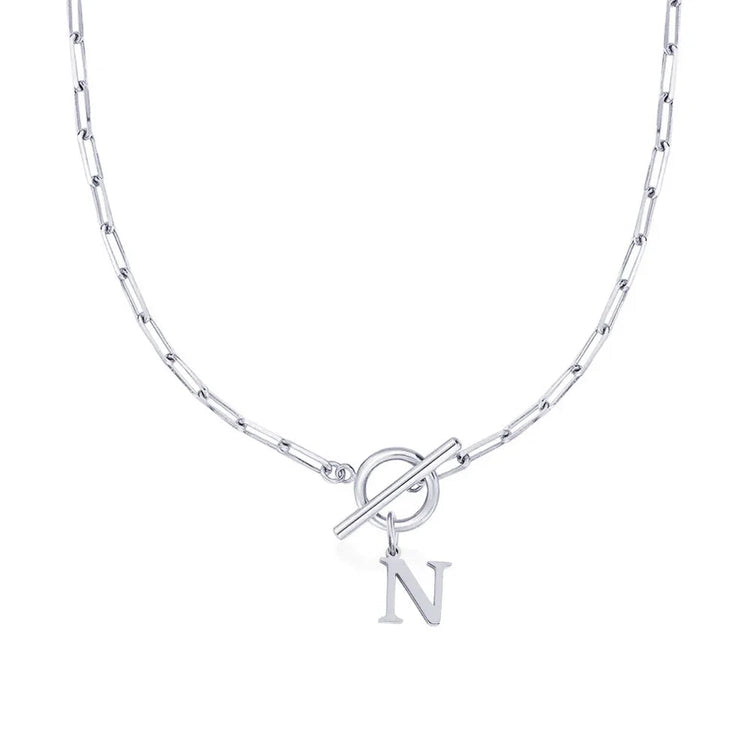 Women stainless steel Initial necklace A-Z Letter charms pendant Choker Women silvery Chain Ot Deduction Necklace For Women 2025 PlatiNum