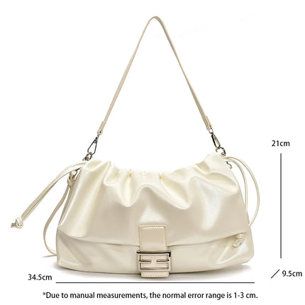 Women's Large Capacity Casual Single Shoulder Bag Soft Leather Cloud Pleated Drawstring Tote Bag Fashion Versatile Underarm Bag
