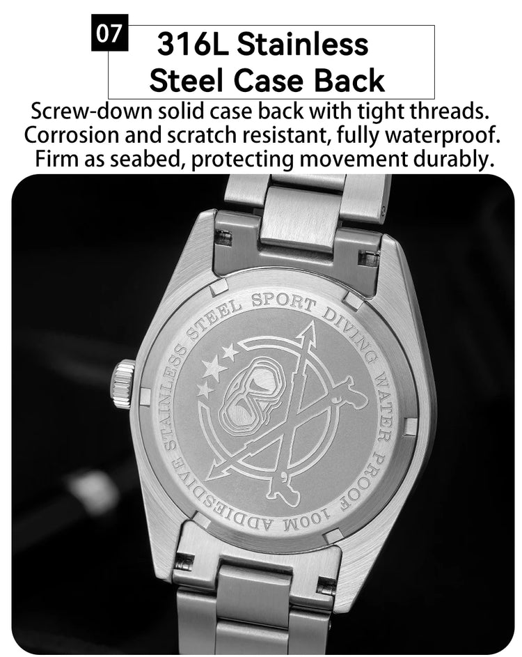 ADDIESDIVE New 36Mm Men's Quartz Watch Retro Dial Sapphire Glass 100M Waterproof Stainless Steel Night Light Retro Quartz Watch