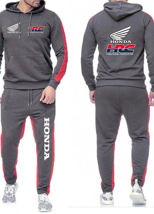 Honda racing Men's Hot Sale Fashion Hoodie Sportswear+Sweatpants Comfortable Casual Jogging Solid- color Two Piece Suit PlatiNum