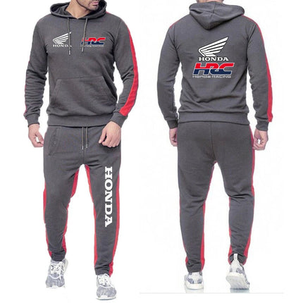 Honda racing Men's Hot Sale Fashion Hoodie Sportswear+Sweatpants Comfortable Casual Jogging Solid- color Two Piece Suit PlatiNum