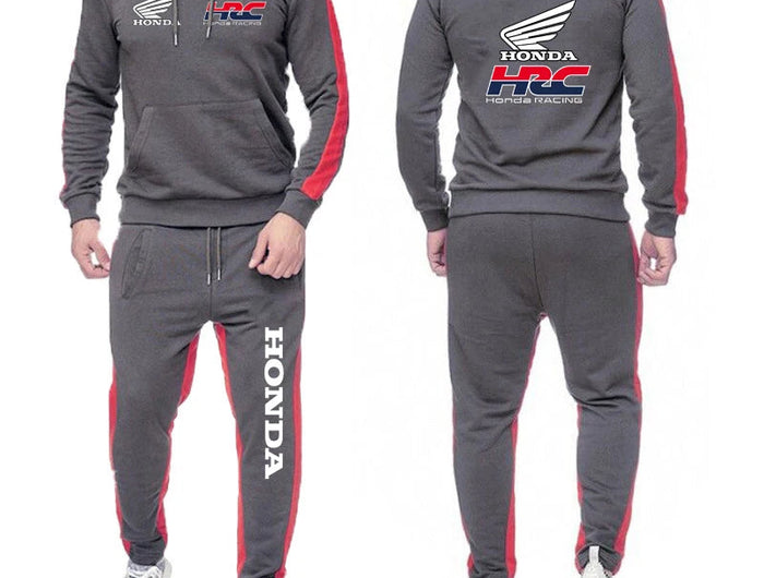 Honda racing Men's Hot Sale Fashion Hoodie Sportswear+Sweatpants Comfortable Casual Jogging Solid- color Two Piece Suit PlatiNum