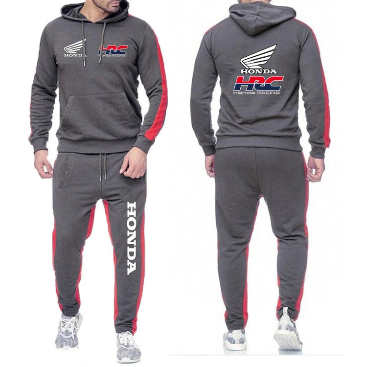 Honda racing Men's Hot Sale Fashion Hoodie Sportswear+Sweatpants Comfortable Casual Jogging Solid- color Two Piece Suit PlatiNum