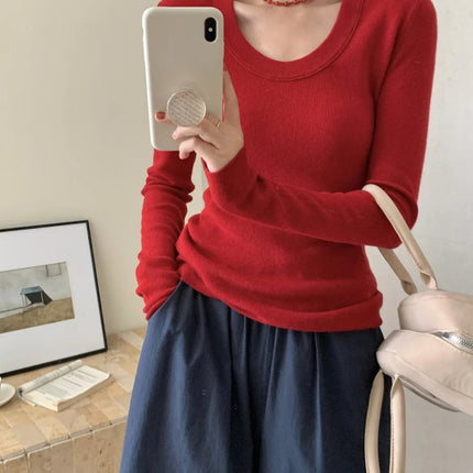 100% 48 count wool U-neck Ultra-fine Merino Wool Shirt for Women's Slim and Thin Bottoming Shirt for Women's Autumn and Winter PlatiNum