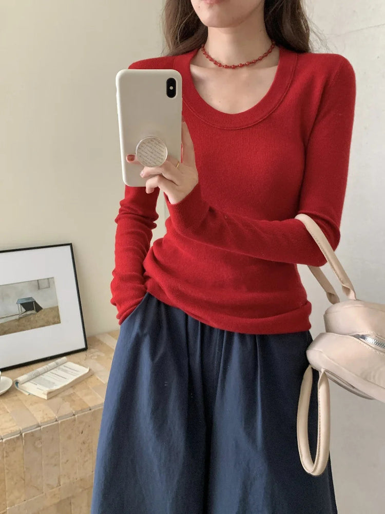 100% 48 count wool U-neck Ultra-fine Merino Wool Shirt for Women's Slim and Thin Bottoming Shirt for Women's Autumn and Winter PlatiNum