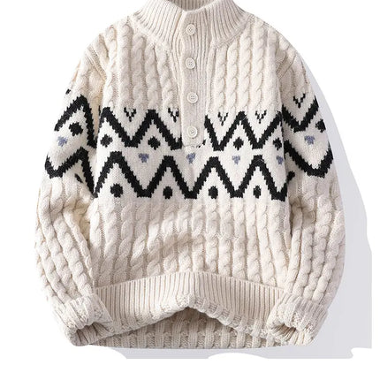 Mens Knit Sweater Autumn Winter Pullover Korean Soft Heavyweight Knit Polo Sweaters Minimalist Long Sleeve Casual Top