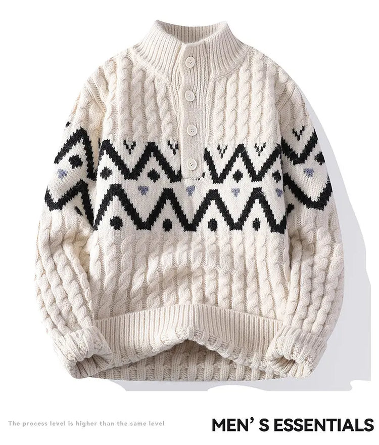 Mens Knit Sweater Autumn Winter Pullover Korean Soft Heavyweight Knit Polo Sweaters Minimalist Long Sleeve Casual Top