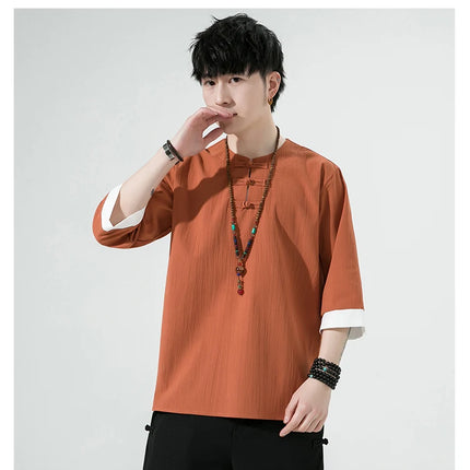 Camicie estive Uomo Stile cinese Kung Fu Tai Chi Camicette casual traspiranti tinta unita Uomo Cardigan tradizionale retrò Tang Suit