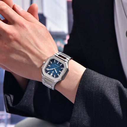 PAGANI DESIGN 37MM Orologio al Quarzo di Alta Gamma, Quadrato, Semplice ed Elegante, con Cristallo Zaffiro, Cassa in Acciaio Inossidabile, Regalo per Uomo