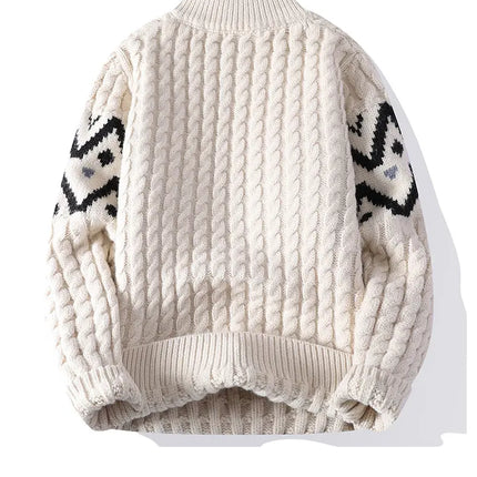 Mens Knit Sweater Autumn Winter Pullover Korean Soft Heavyweight Knit Polo Sweaters Minimalist Long Sleeve Casual Top