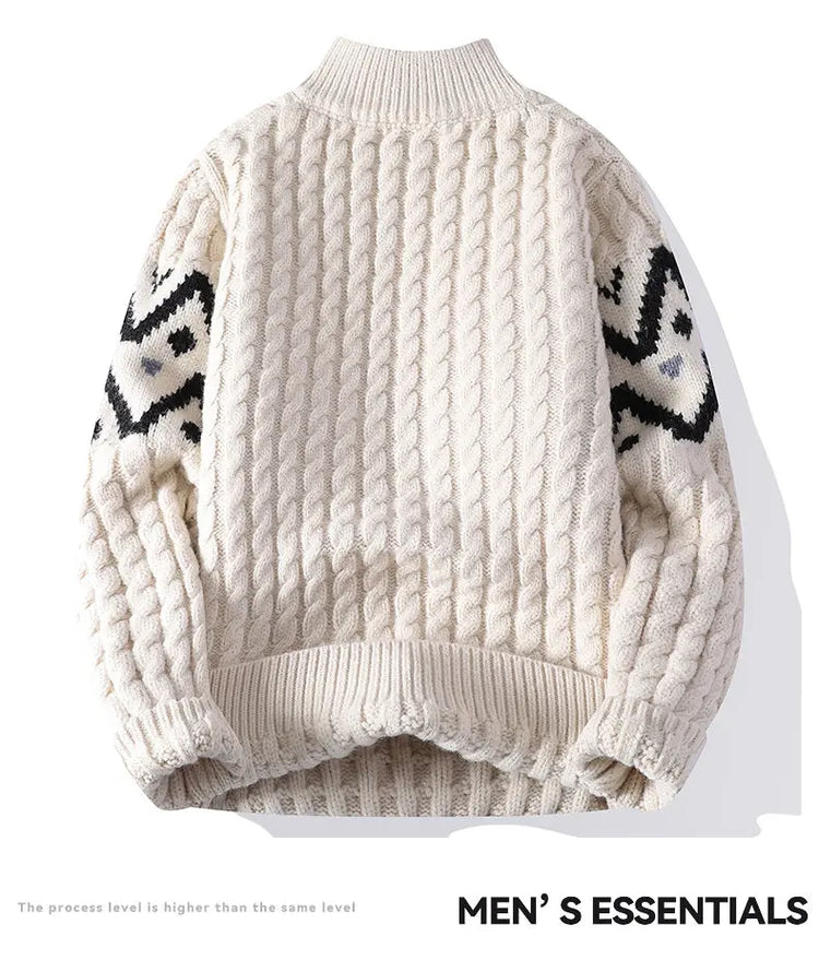 Mens Knit Sweater Autumn Winter Pullover Korean Soft Heavyweight Knit Polo Sweaters Minimalist Long Sleeve Casual Top