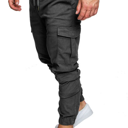 Men High Elastic Cargo Pants Summer Lace Up Drawstring Pocket Harem Stretch Full Trousers BSD-8811