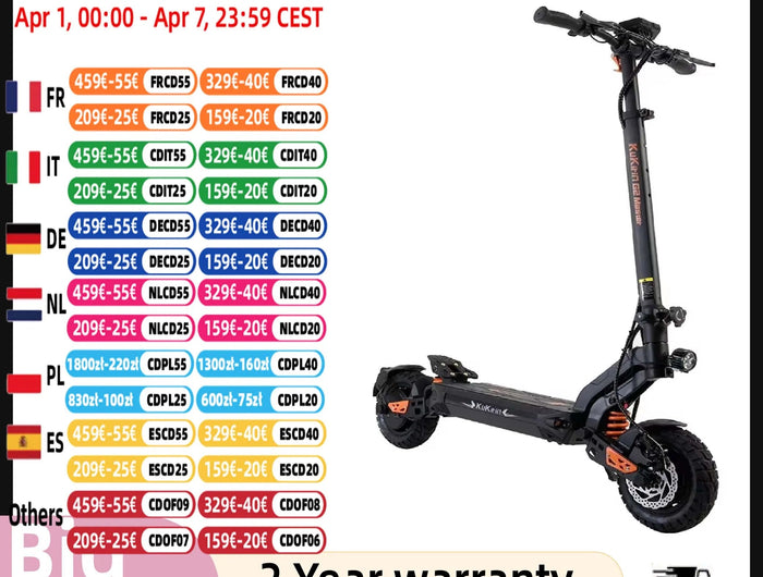 Monopattino Elettrico KuKirin G2 Master, Doppio Motore 1000W*2, 52V 20.8Ah, Velocità Massima 60km/h, Freni a Disco Anteriori e Posteriori, Ammortizzatore Idraulico platinumshop