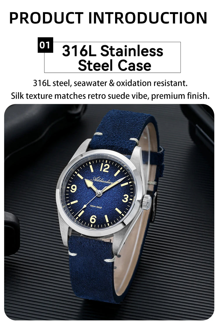 ADDIESDIVE New Quartz Watch Luxury Sapphire 2035 Movement 36mm Men Watch C3 Luminous Diving 100m Waterproof 316L Stainless Steel