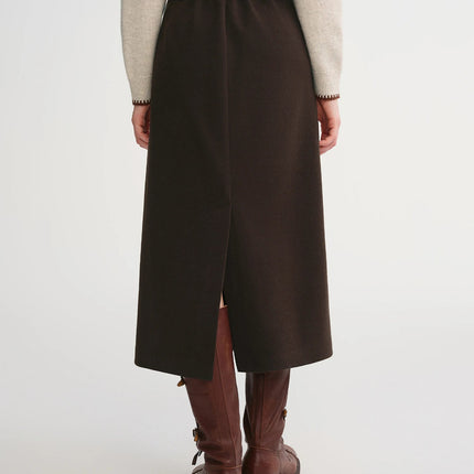 DUSHU Classic Long and Short Elastic Waist A-line Skirt 2025 Winter Skirt for Women Solid Simple Commuting Office Ladies College PlatiNum